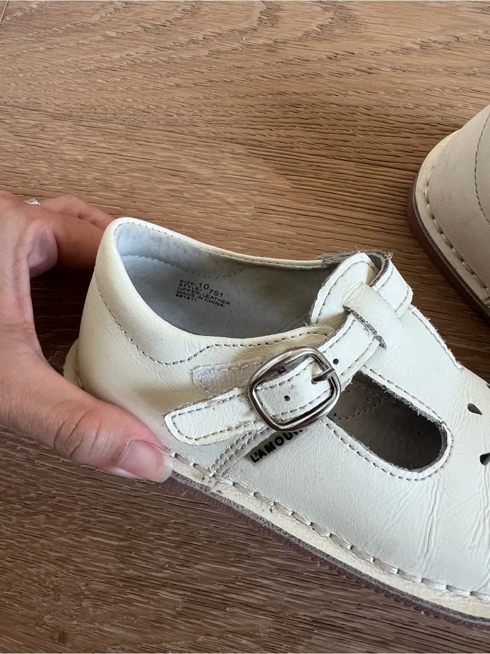 L'Amour Cream Mary Jane T-Strap Girls Shoes